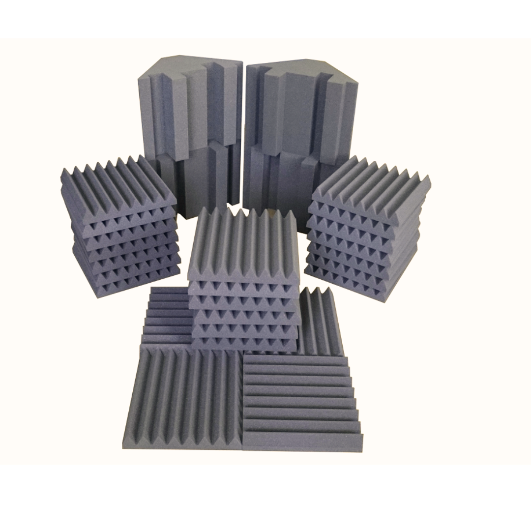 Studio pack acoustic treatment kit with 4x bass traps and 24x acoustic panels Mid Grey