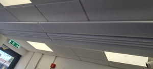 Class 0 Fire rated White Melaflex Ceiling Panels Baffles Curved Ridge 1200x500x 50mm B Grade For community halls and village halls