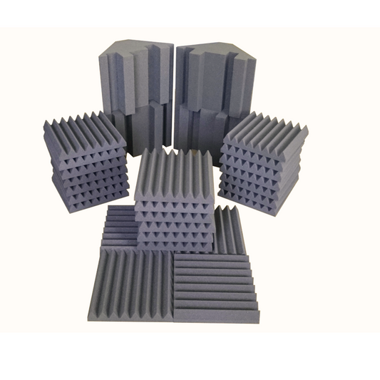 Studio pack acoustic treatment kit with 4x bass traps and 24x acoustic panels Mid Grey