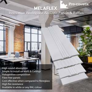 Pro-coustix Melaflex Foam Ceiling Panels Baffles Flat Ridged Offset 1200x500x50mm